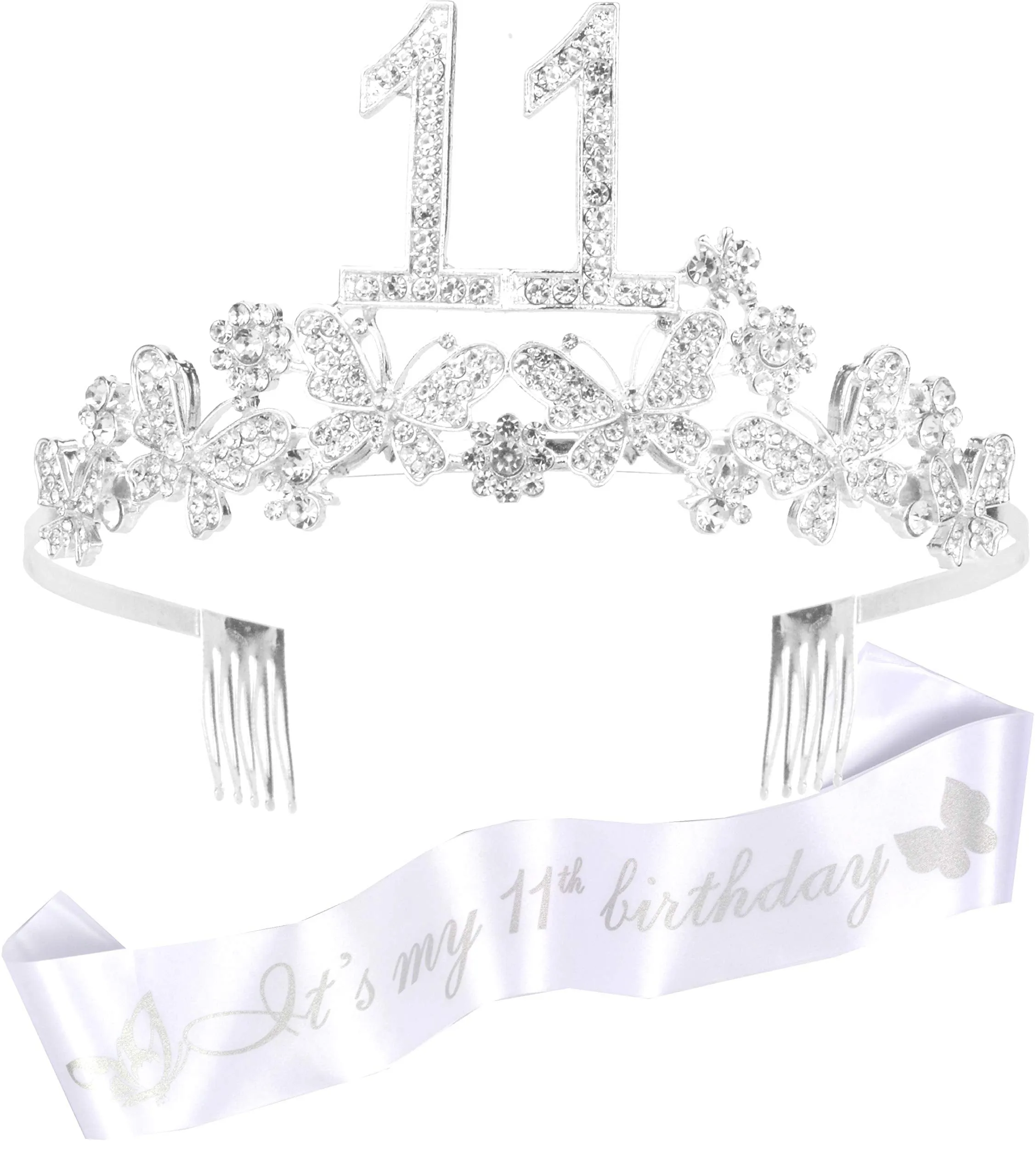 11th Birthday Gifts for Girls, 11th Birthday Tiara and Sash, Its My 11th Birthday Sash