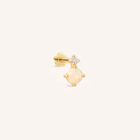 14K Solid Gold Opal Diamond Threaded Labret Earring