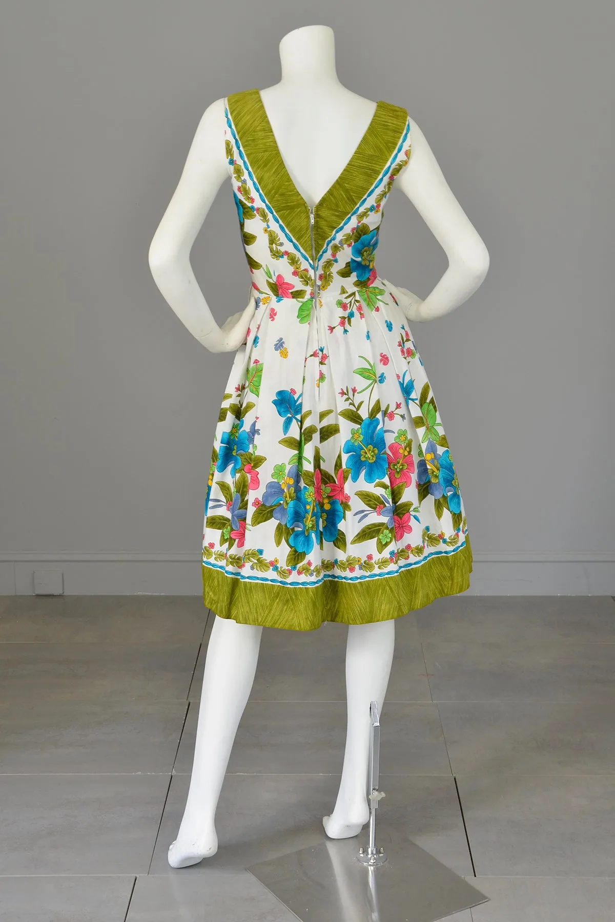 1960s Orchid Print Kamehameha Dress