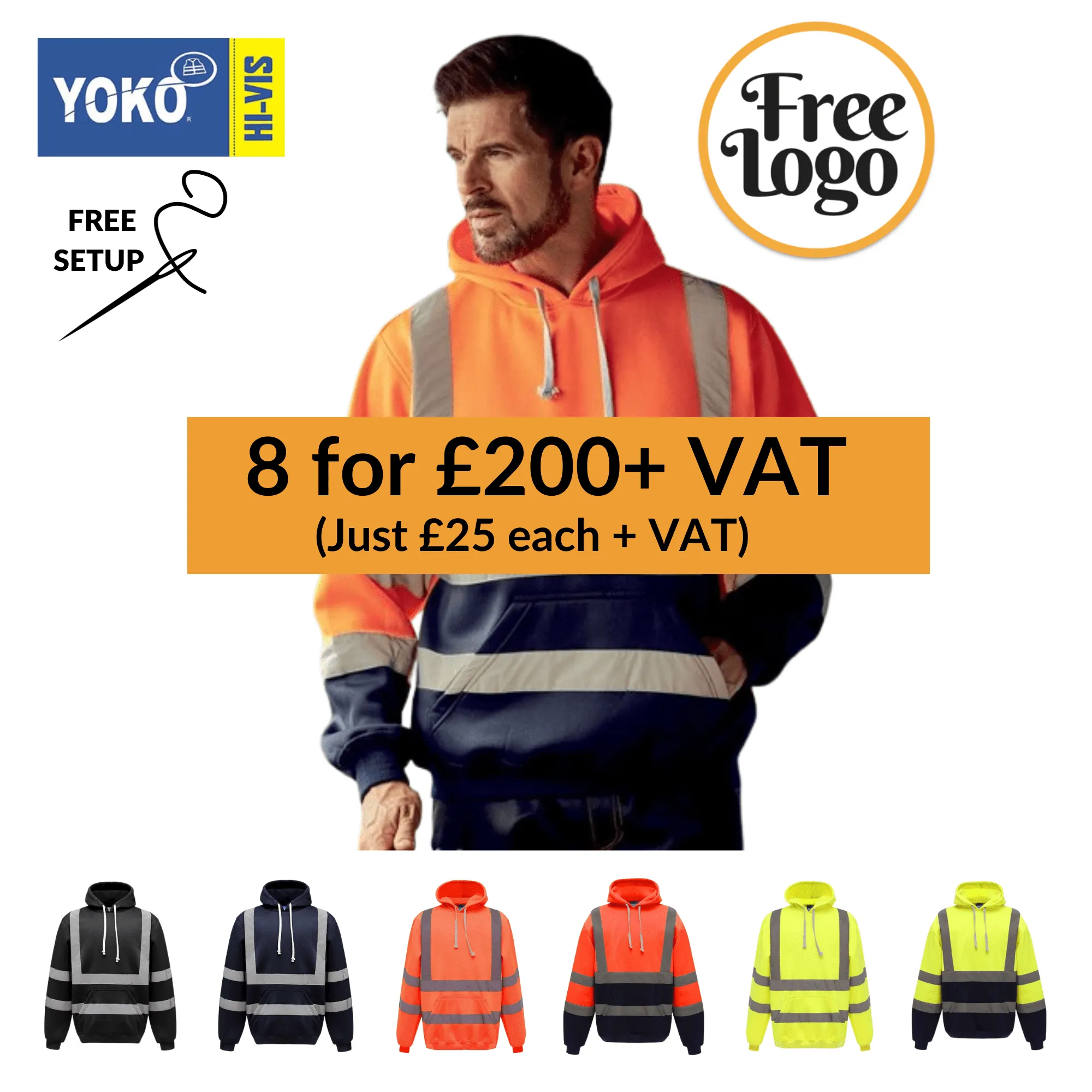 8 For £200 Yoko Hi-Vis Pull Over Hoodie Bundle Deal