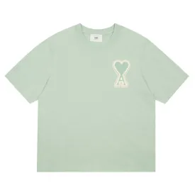 AMI Paris Oversized Logo-Appliquéd Cotton-Jersey T-Shirt Light Green