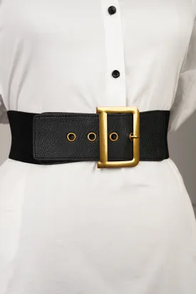 Black Leather Belt With Chunky Buckle