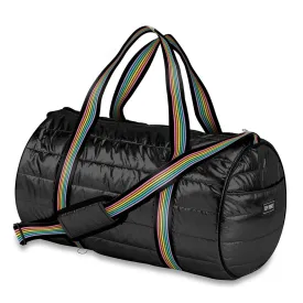 Black Metallic Puffer Duffel bag with Rainbow Strap