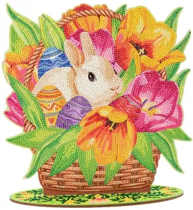 CA-MDF-002: Crystal Art Basket with stand - Springtime Bunny