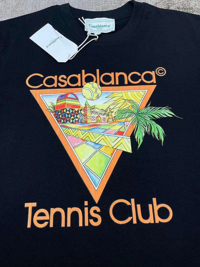 CASABLANCA Afro Cubism Tennis Club T Shirt Black