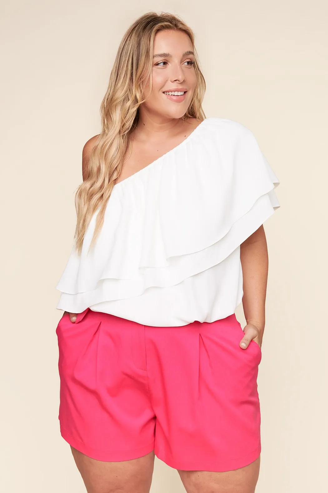 Charmer One Shoulder Ruffle Top Curve