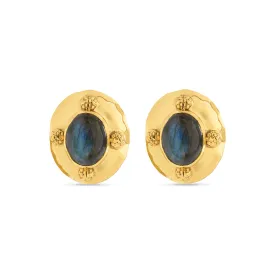 Cleopatra Oval Stud Earrings - Gold/Blue Labradorite