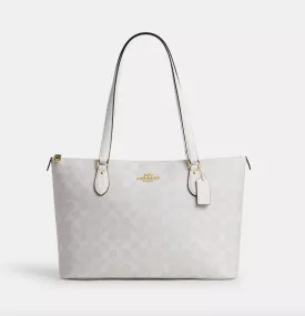 Coach Gallery Tote In Signature Glacier White