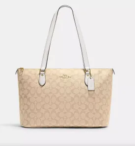 Coach Gallery Tote In Signature Light Khaki Chalk