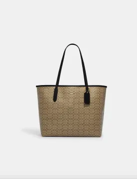 Coach Open City Tote In Signature Khaki Black