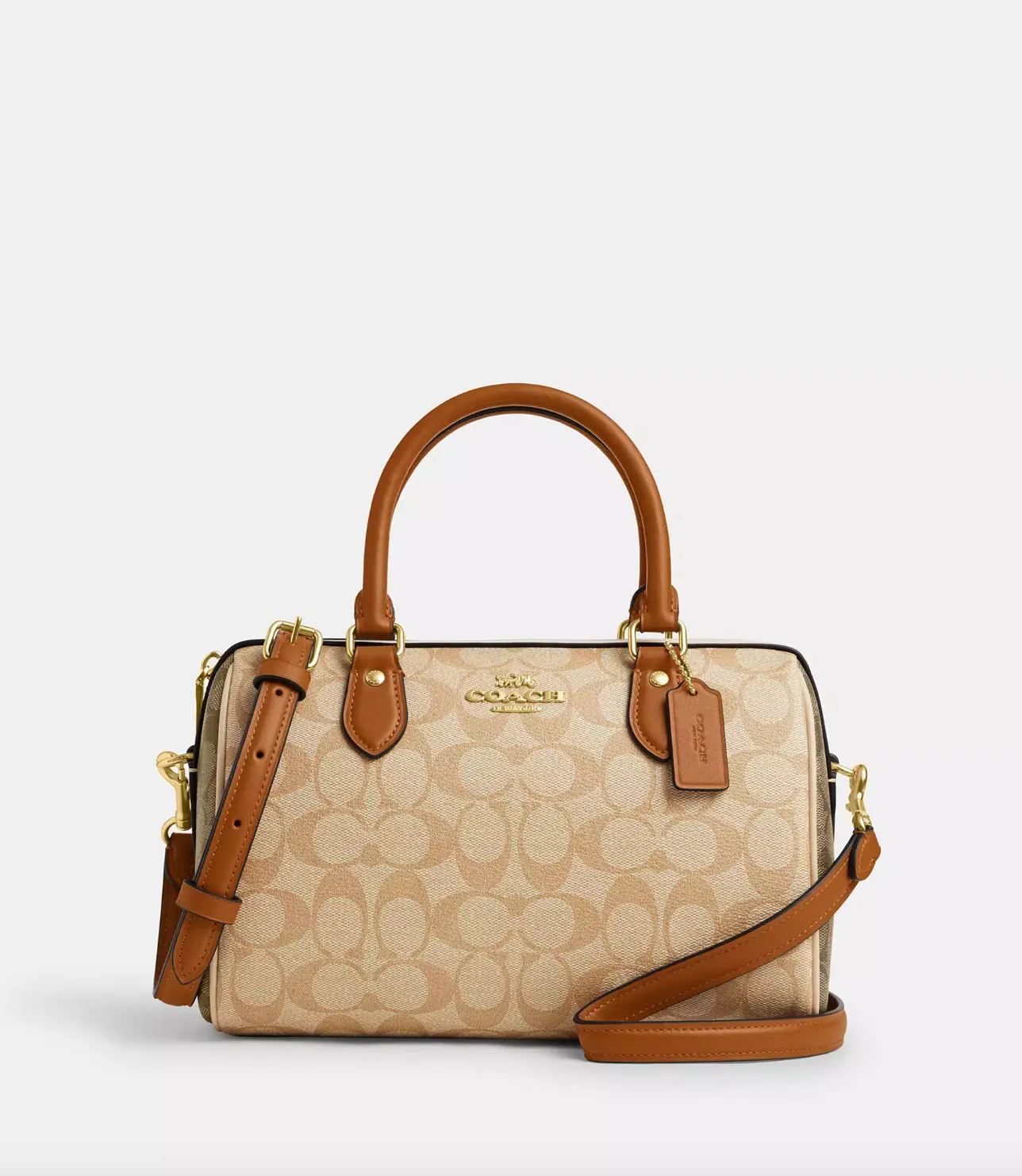 Coach Rowan Satchel In Blocked Signature Light Khaki Multi