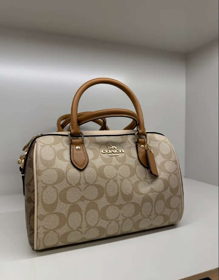 Coach Rowan Satchel In Blocked Signature Light Khaki Multi