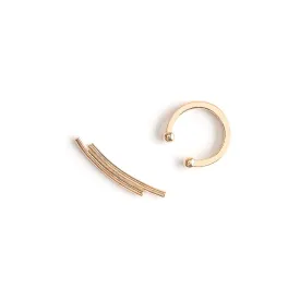 Gold Ear Cuff And Double Bar Single Ear Climber Set