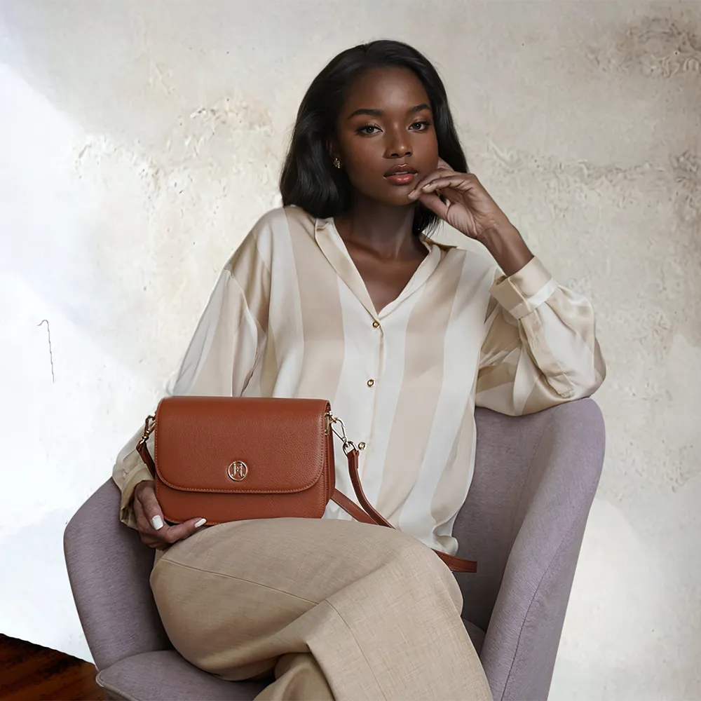 HARMONY Crossbody Bag in Cognac MADE WITH MIRUM®