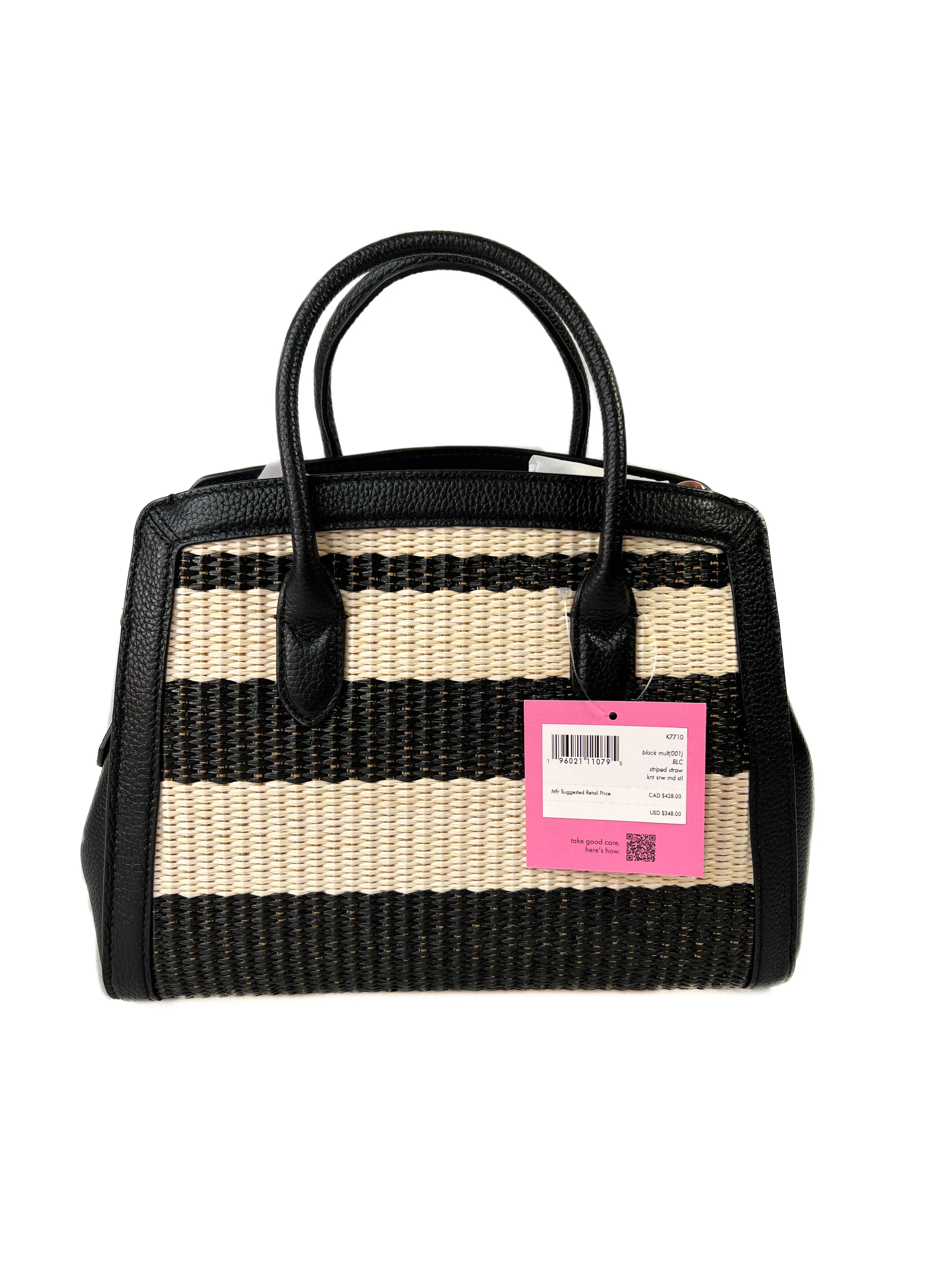 Kate Spade Knott striped straw medium satchel NWT