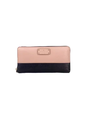 Kate Spade pink black leather zip around wallet NEW