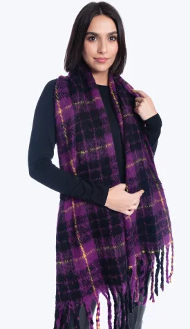 Knit Oversized Scarf  - Purple Plaid