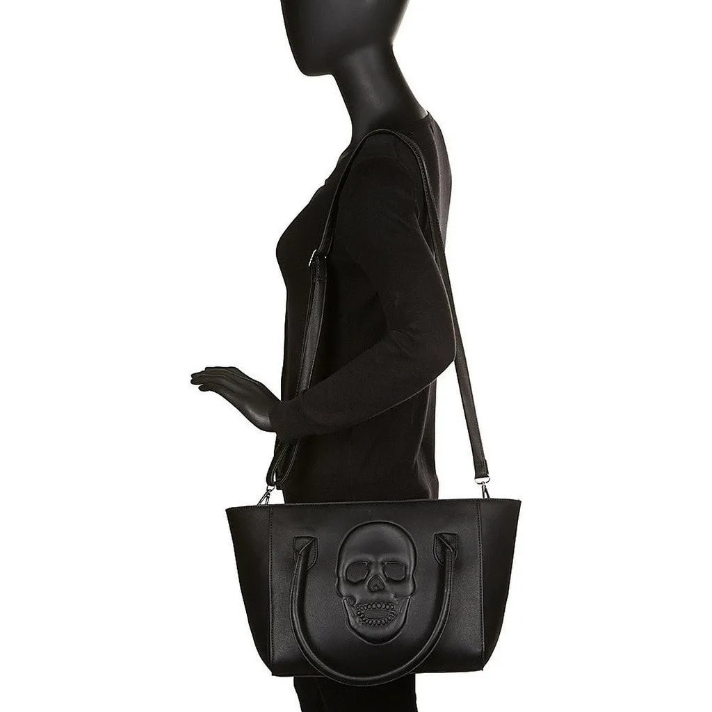 Mechaly Women's Skully Black Vegan Leather Skull Tote Handbag