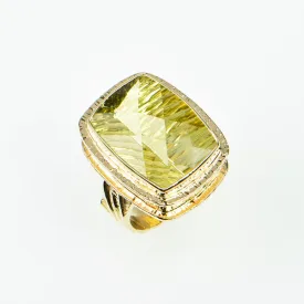 Michael Baksa Large Lemon Citrine 14K Gold Hammered Ring