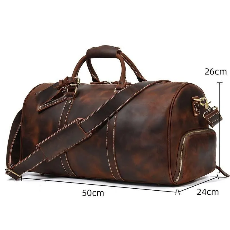 Oliver Retro Large Cow Leather Duffel Bag With Shoe Pocket