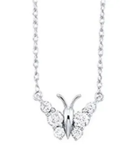 Round Diamond Butterfly Pendant Necklace in White Gold, 0.20 cttw