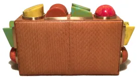 Tonya Hawkes Tan Faux Snakeskin Convertible Clutch with Marble Multicolor Studs